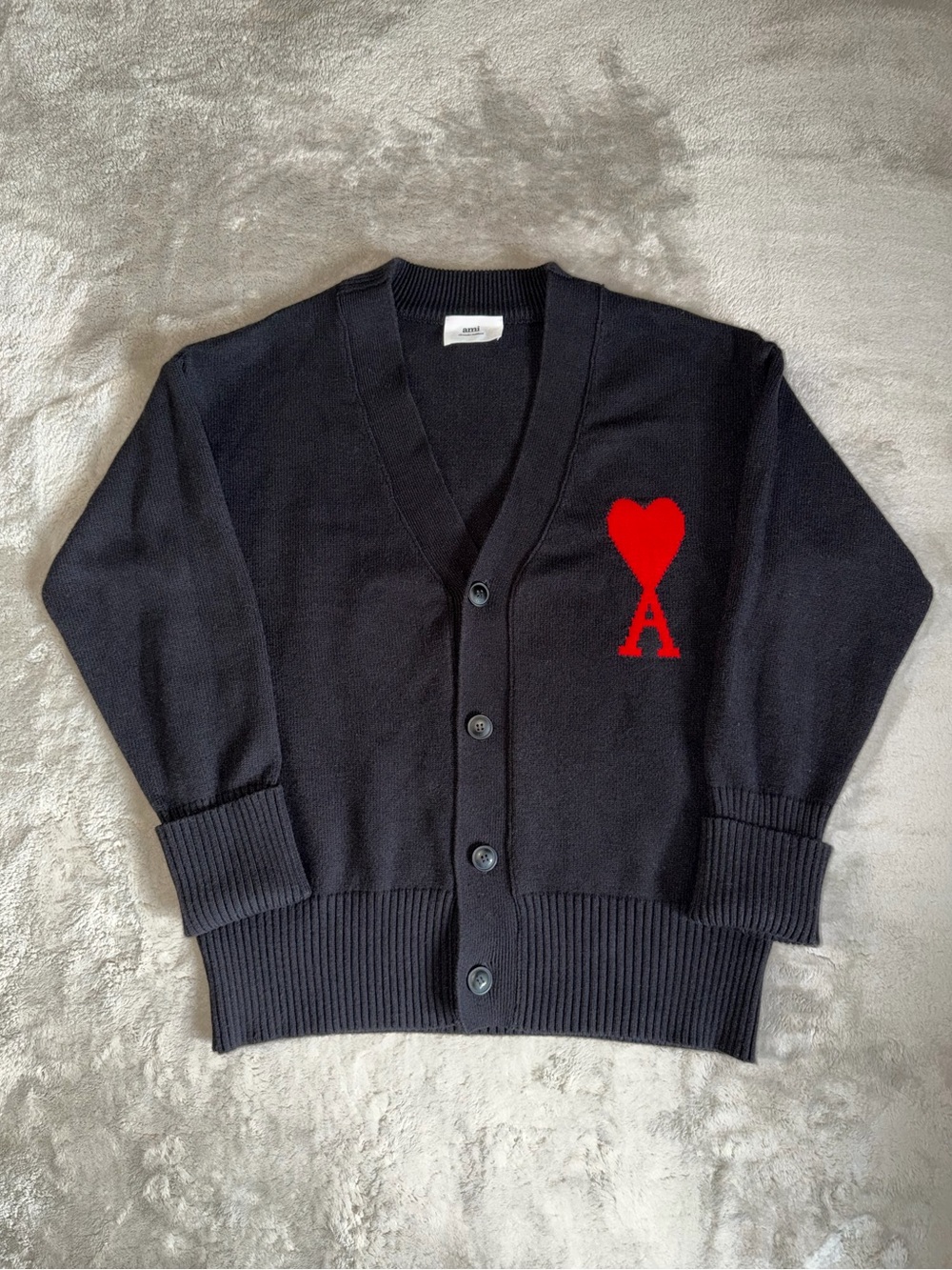 AMI Paris Cotton Wool Black Ami De Coeur Cardigan V-Neck Men’s Large